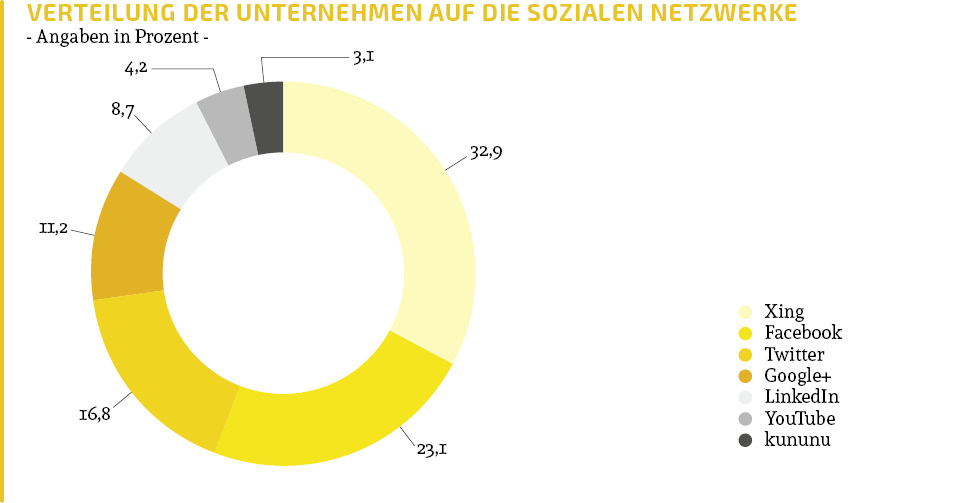 Verteilung der Unternehmen auf die sozialen Netzwerke